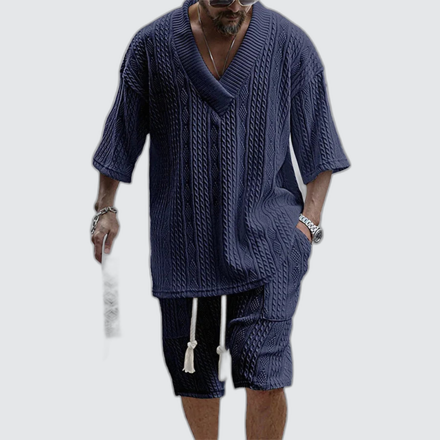 Men's Textured V-Neck Resort Set | The Notting Hill