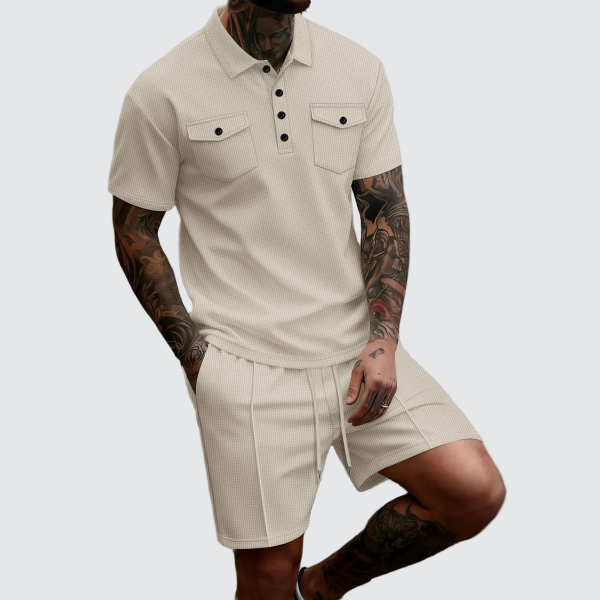 mens-waffle-knit-polo-and-shorts-set-the-haggerston