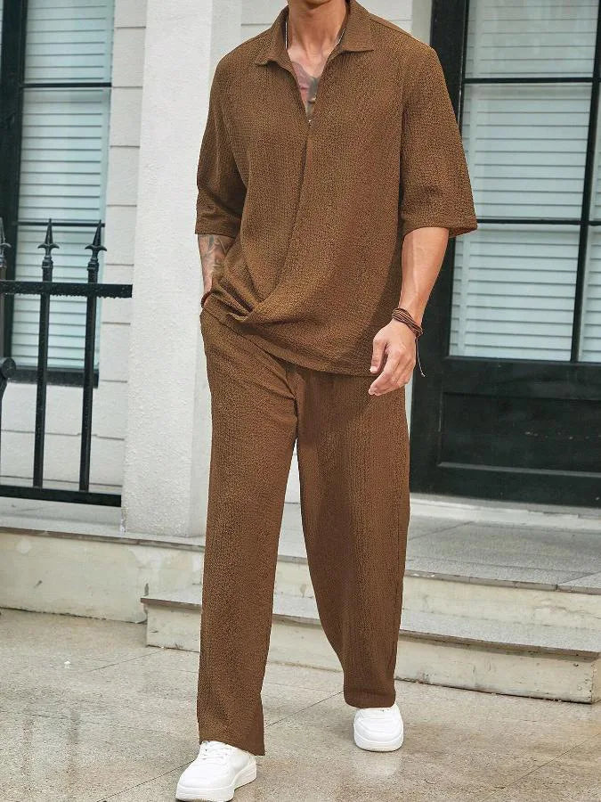 mens-waffle-knit-polo-shirt-trouser-set-padstow