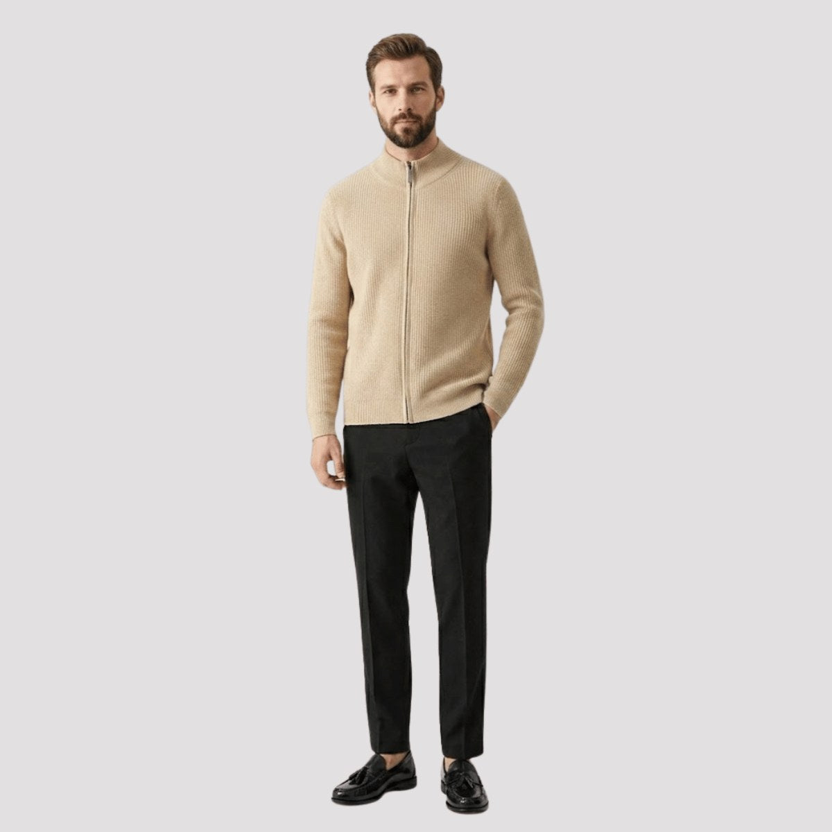 mens-ribbed-knit-zip-cardigan-and-trousers-set
