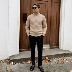 mens-ribbed-knit-zip-cardigan-and-trousers-set