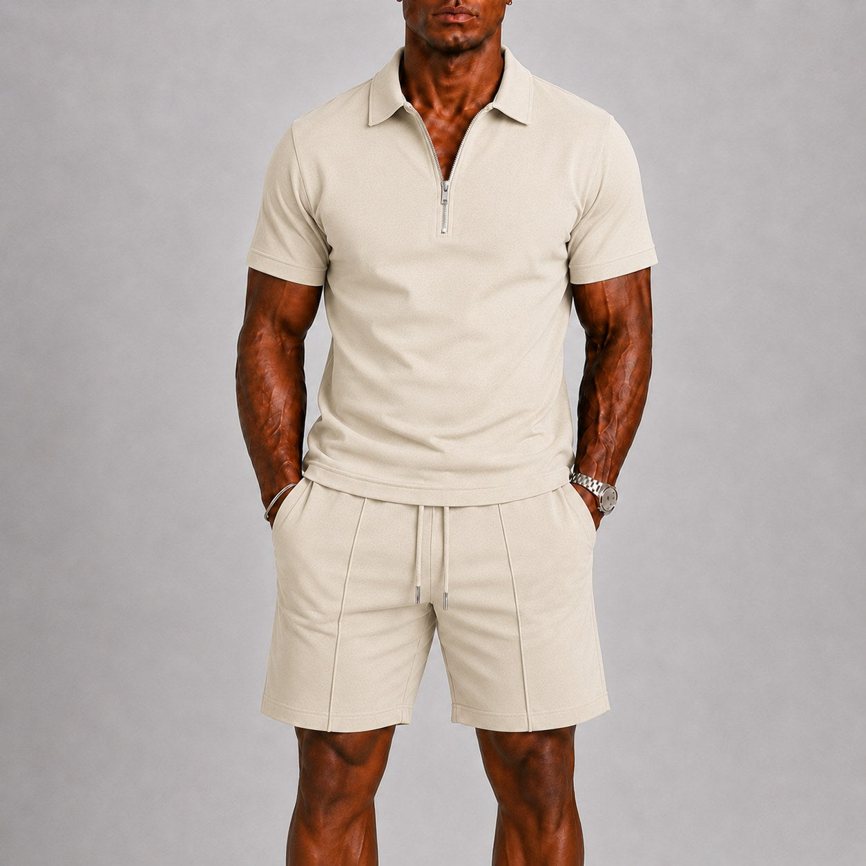 mens-short-sleeve-zip-polo-shirt-shorts-coord-set-formentera