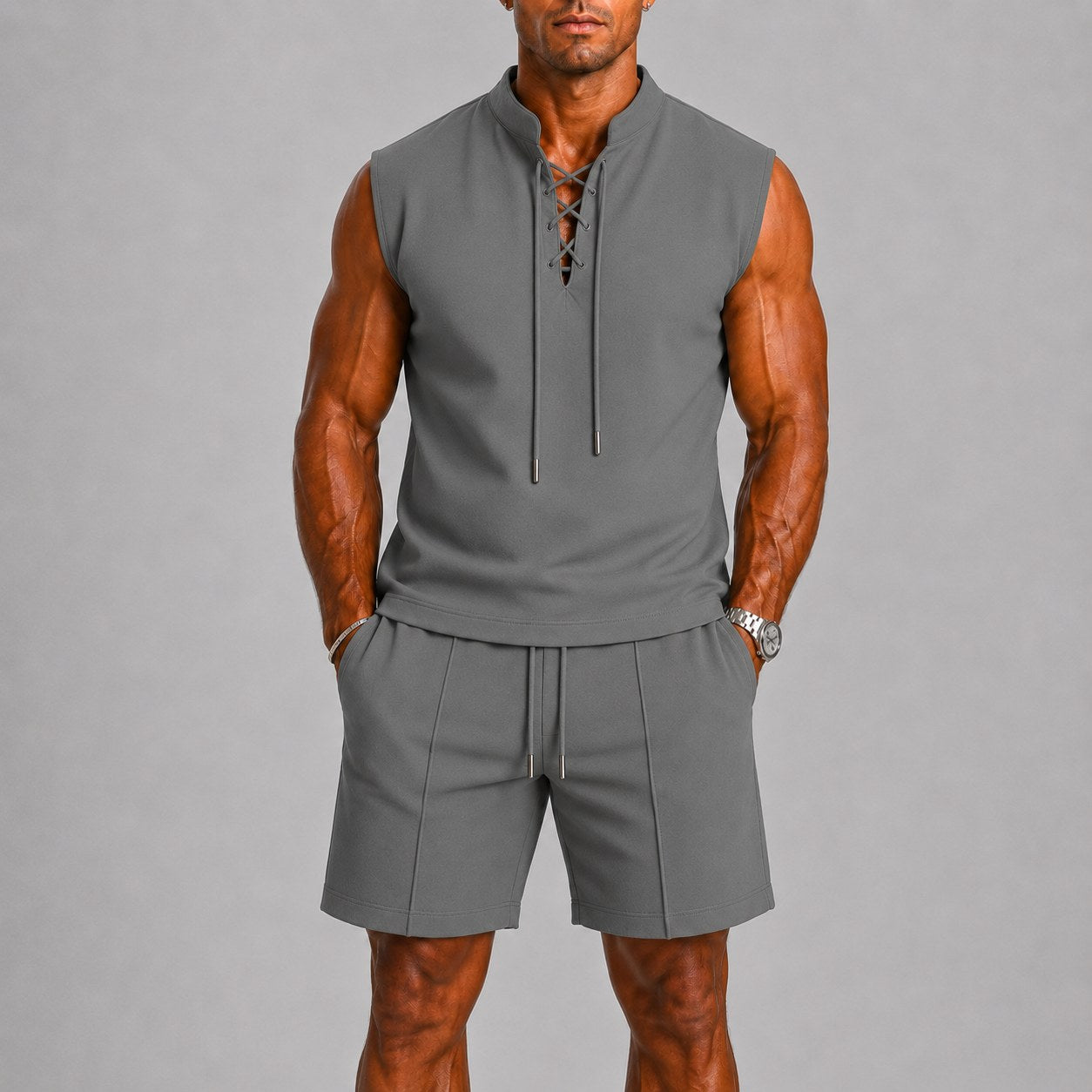 mens-sleeveless-lace-up-top-shorts-co-ord-set-positano