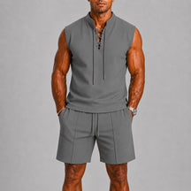mens-sleeveless-lace-up-top-shorts-co-ord-set-positano