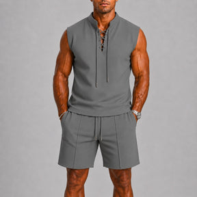 mens-sleeveless-lace-up-top-shorts-co-ord-set-positano