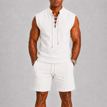 mens-sleeveless-lace-up-top-shorts-co-ord-set-positano