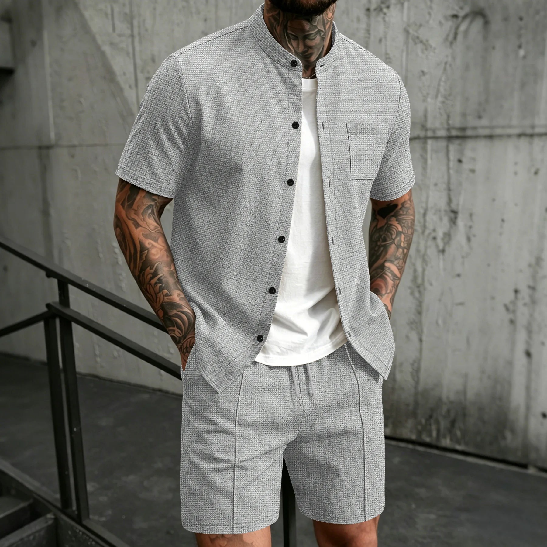 mens-waffle-knit-polyester-shirt-and-shorts-co-ord-set-the-sifnos