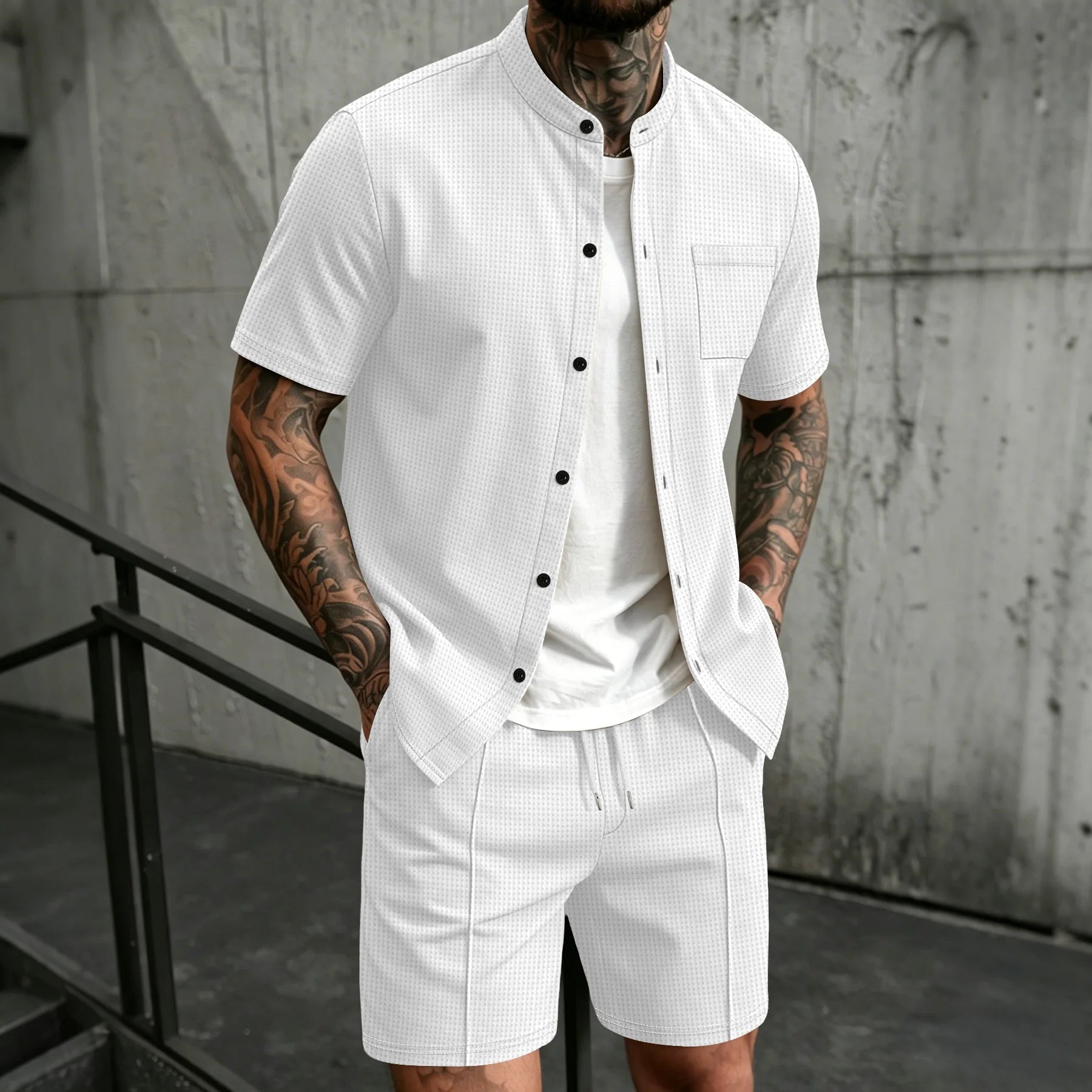 mens-waffle-knit-polyester-shirt-and-shorts-co-ord-set-the-sifnos