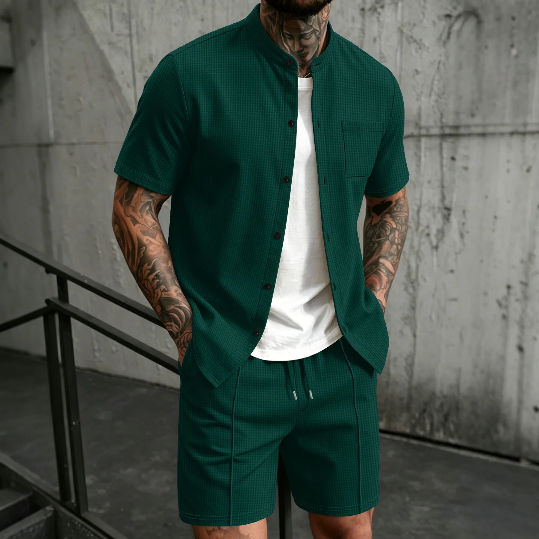 mens-waffle-knit-polyester-shirt-and-shorts-co-ord-set-the-sifnos