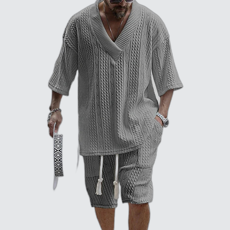 Men's Textured V-Neck Resort Set | The Notting Hill