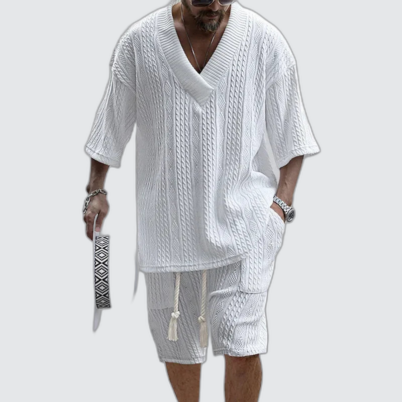 Men's Textured V-Neck Resort Set | The Notting Hill