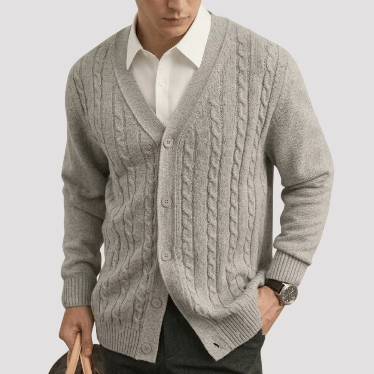 mens-v-neck-cable-knit-cardigan
