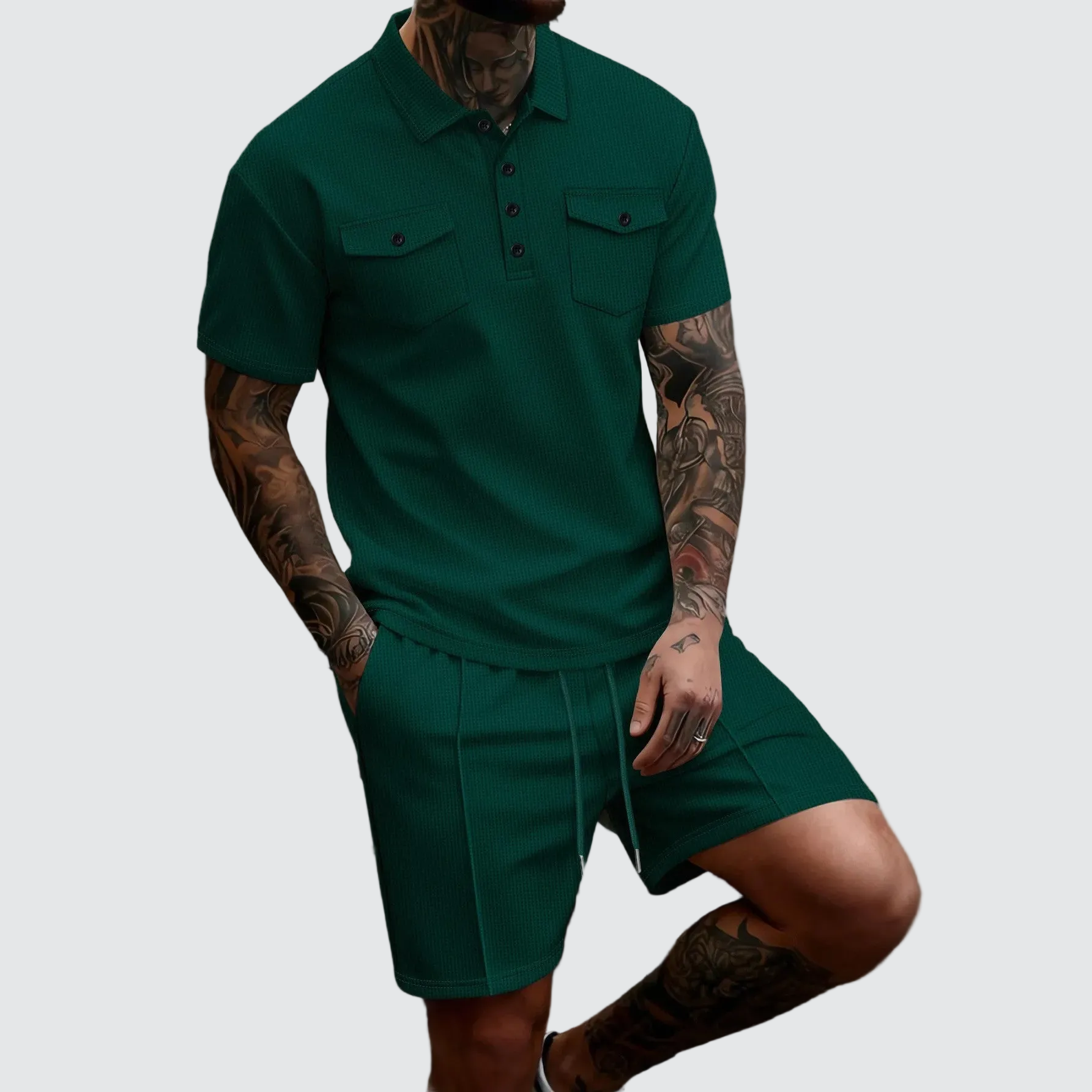 mens-waffle-knit-polo-and-shorts-set-the-haggerston