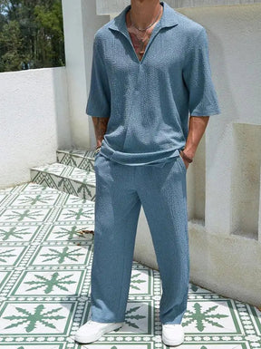 mens-waffle-knit-polo-shirt-trouser-set-padstow