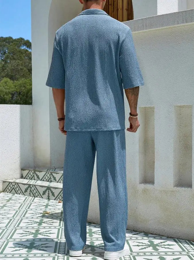 mens-waffle-knit-polo-shirt-trouser-set-padstow