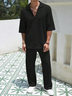 mens-waffle-knit-polo-shirt-trouser-set-padstow