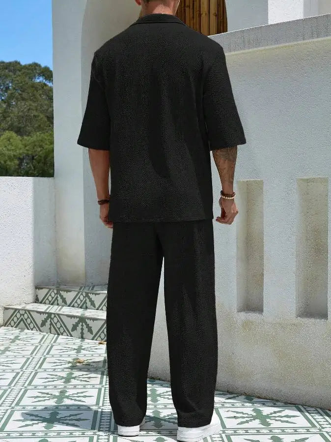 mens-waffle-knit-polo-shirt-trouser-set-padstow