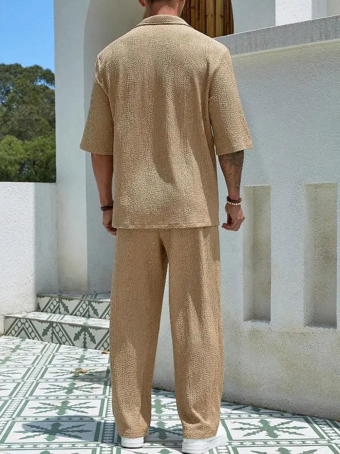 mens-waffle-knit-polo-shirt-trouser-set-padstow