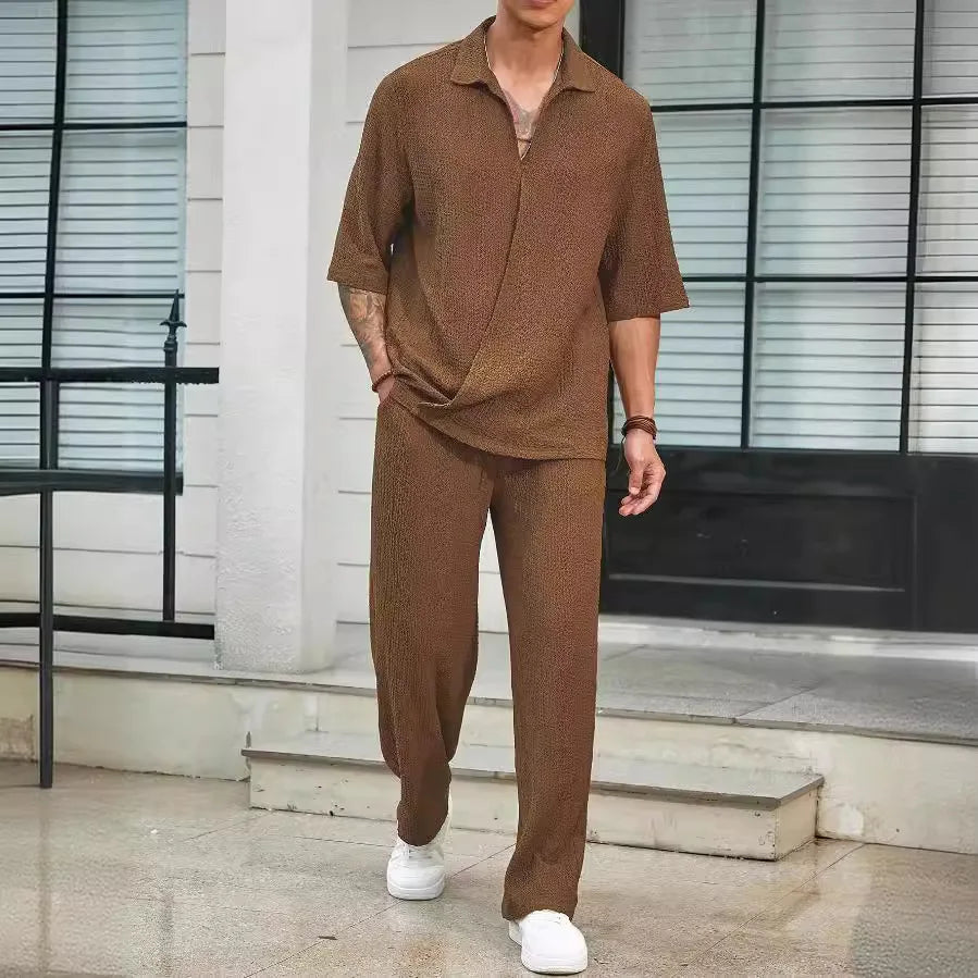 mens-waffle-knit-polo-shirt-trouser-set-padstow