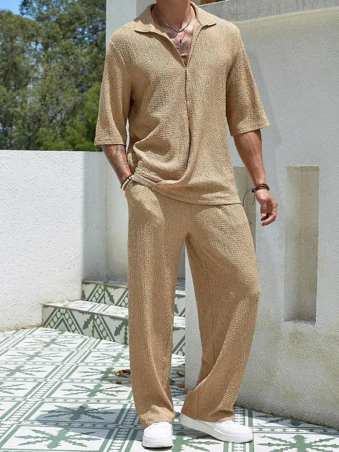 mens-waffle-knit-polo-shirt-trouser-set-padstow