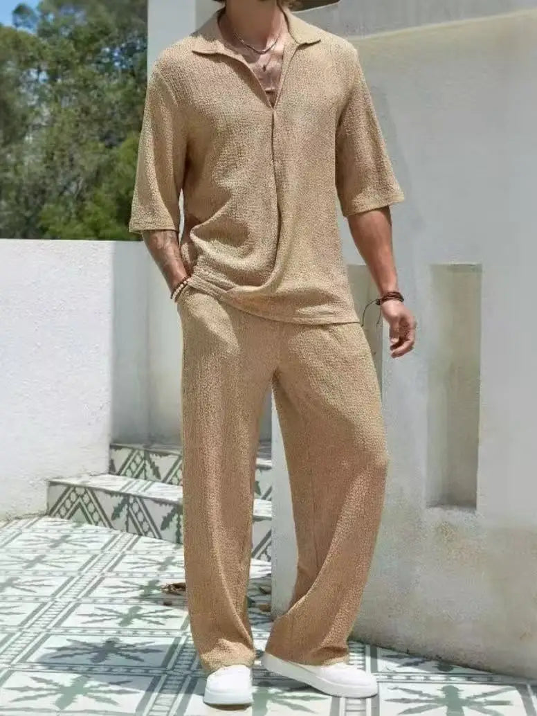 mens-waffle-knit-polo-shirt-trouser-set-padstow
