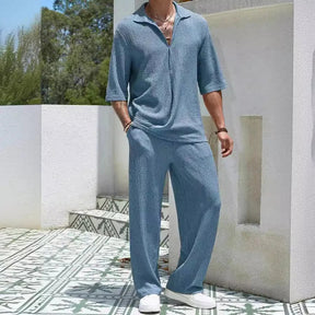 mens-waffle-knit-polo-shirt-trouser-set-padstow
