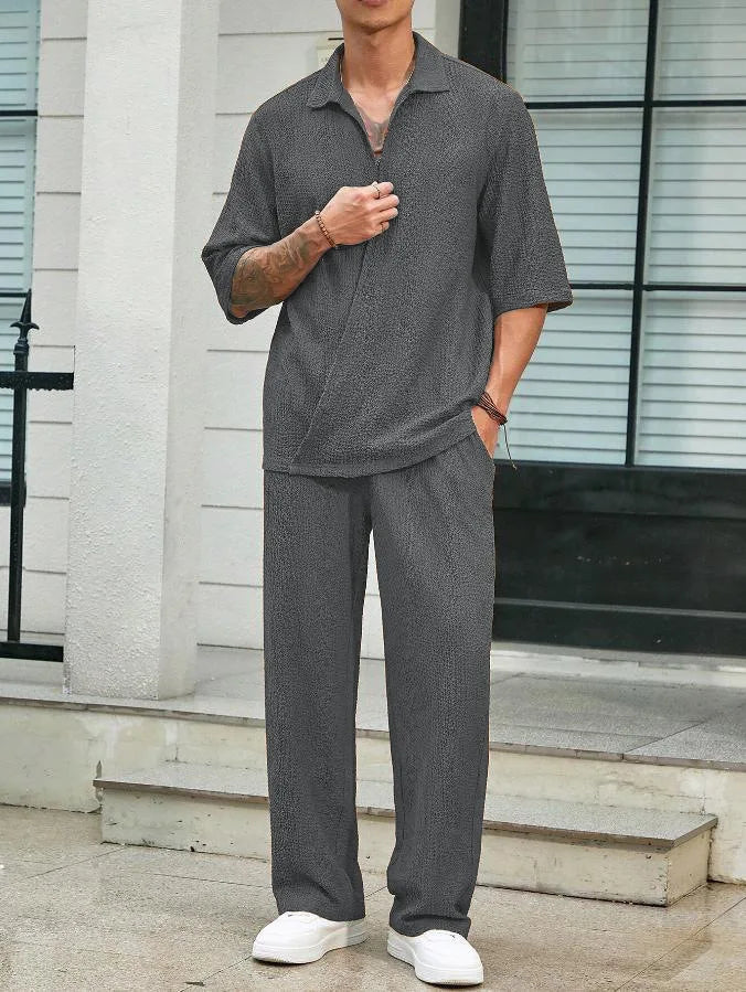 mens-waffle-knit-polo-shirt-trouser-set-padstow
