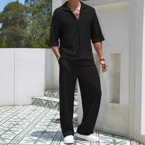 mens-waffle-knit-polo-shirt-trouser-set-padstow