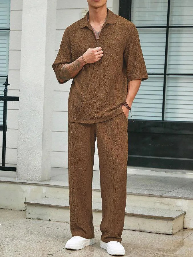 mens-waffle-knit-polo-shirt-trouser-set-padstow