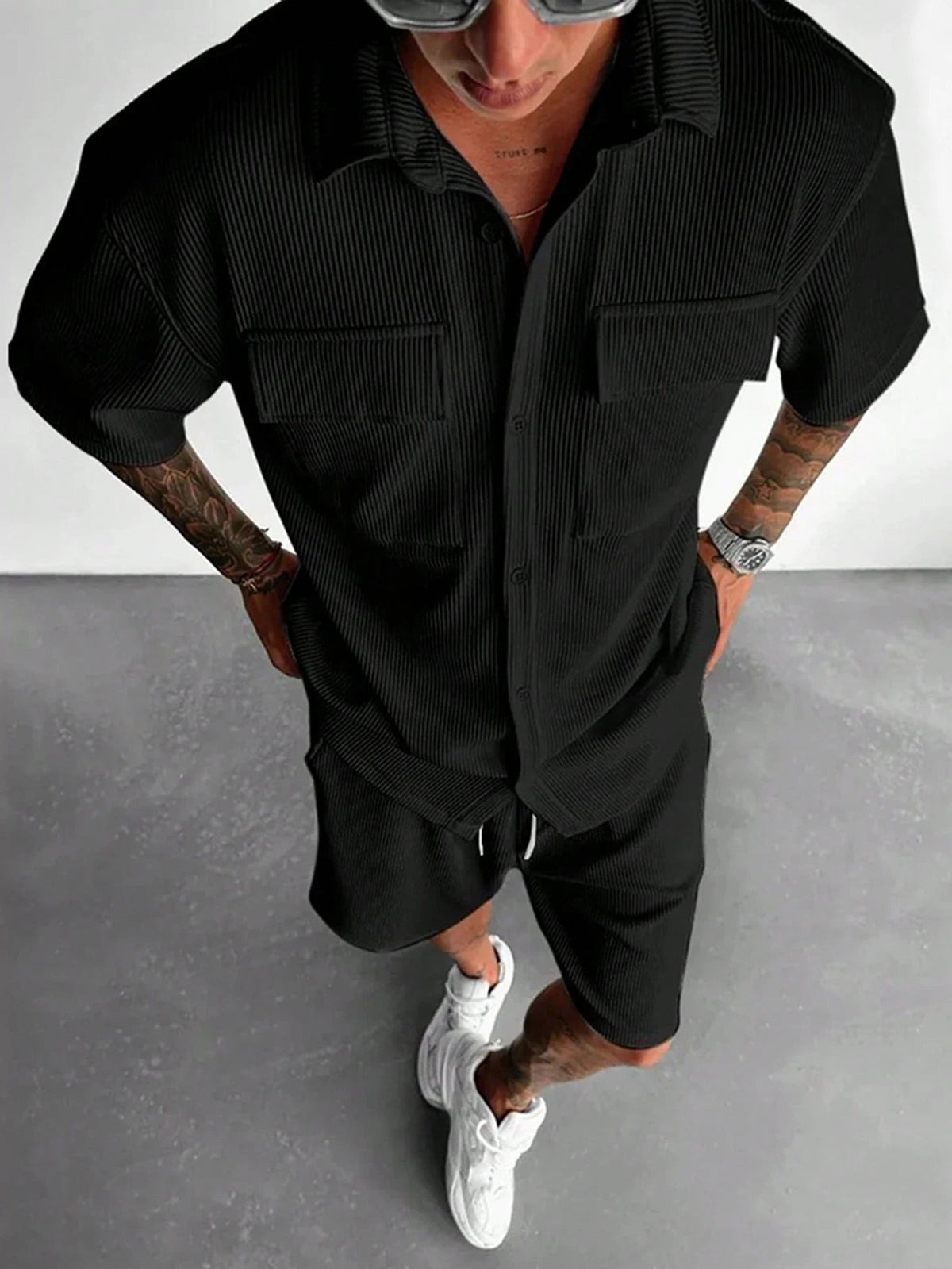 mens-waffle-knit-short-sleeve-shirt-shorts-set-blackheath