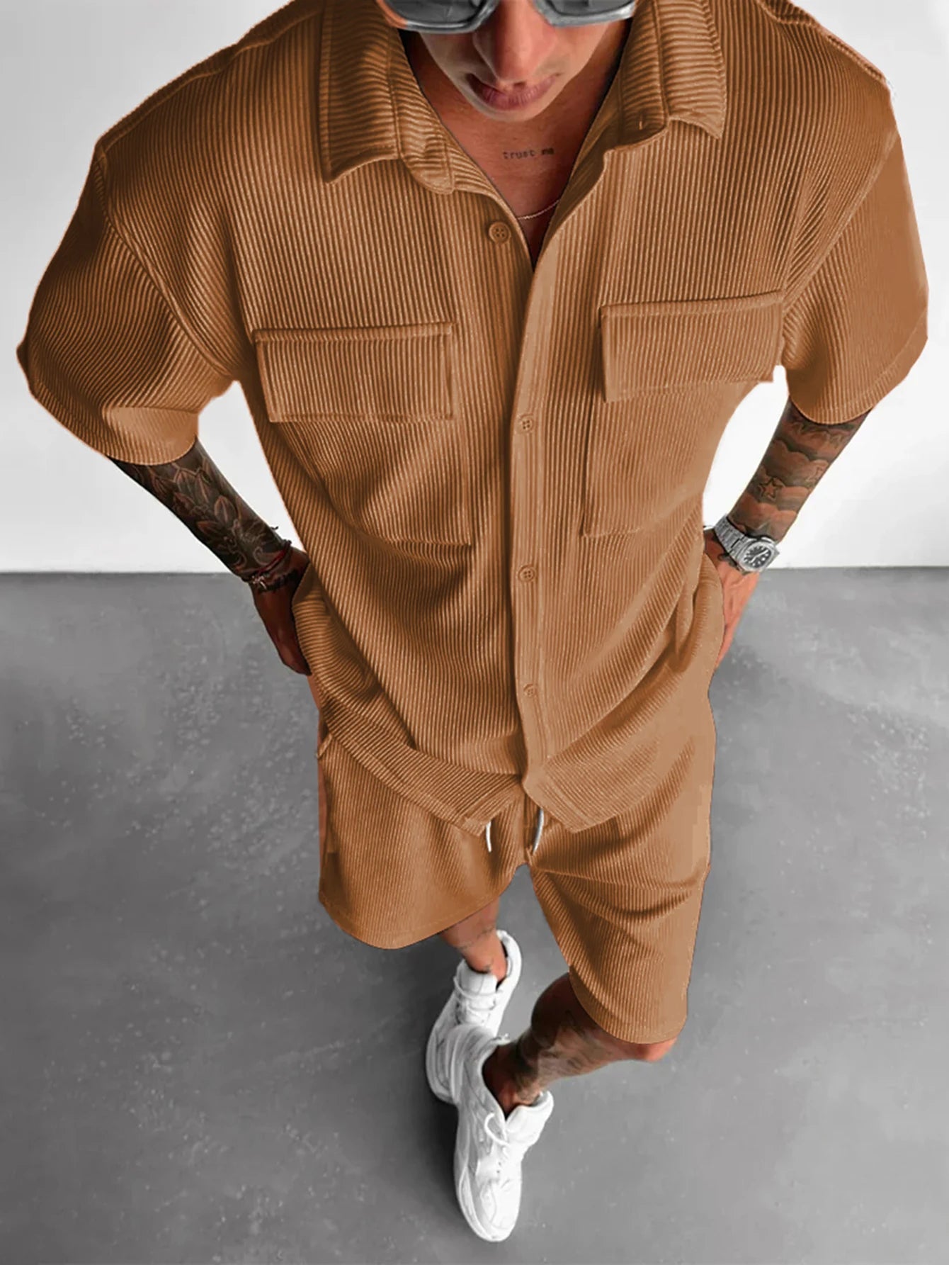 mens-waffle-knit-short-sleeve-shirt-shorts-set-blackheath