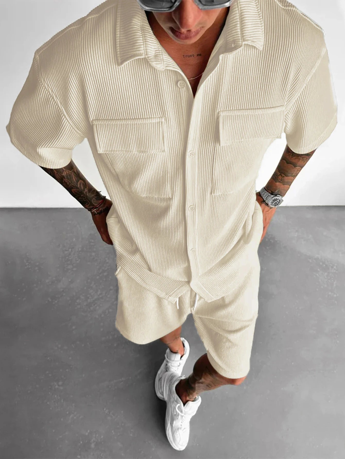 mens-waffle-knit-short-sleeve-shirt-shorts-set-blackheath